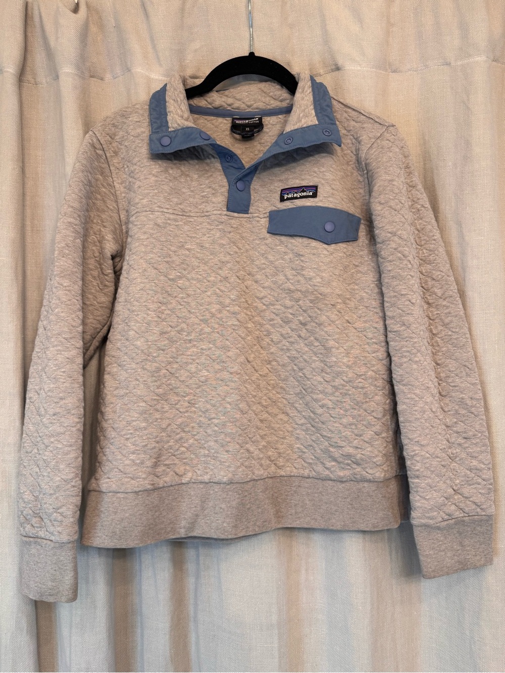 Patagonia Organic Cotton Quilted Snap-T Pullover Sweatshirt Gray Blue XS